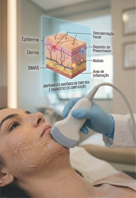 Complicações estéticas em procedimentos são o tema da matéria da Revista Saúde Ceará, mostrando a página impressa com o título oficial e a foto da médica radiologista Dra. Sara Joca.